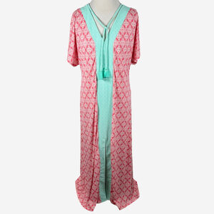 Cabana Life Size M Coral Tides V Neck Coverluxe Maxi Dress Beach Resort Party